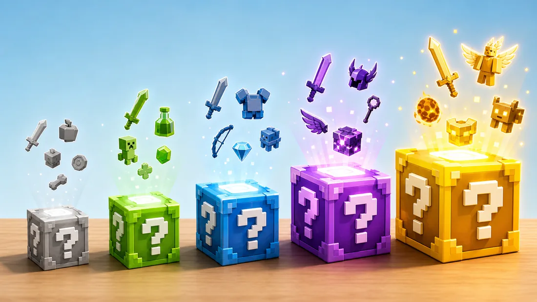 Editorial concept image showing multiple Lucky Block rarity pools